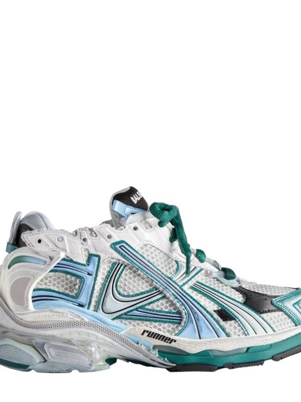 Balenciaga White Sneakers with Teal and Light Blue Accents